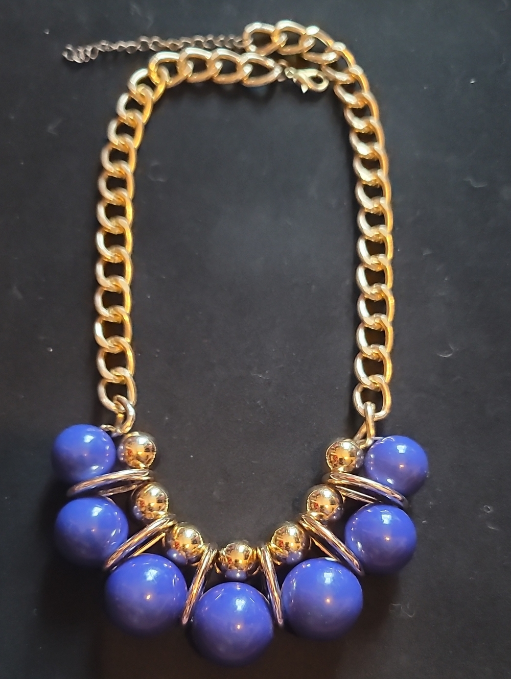 Gold Chain Statement Necklace with Blue Beads